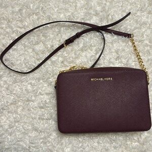Michael Michael Kors Ginny Leather Crossbody Bag in Maroon. Brand new!